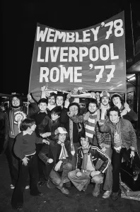 Liverpool fansleave Lime Street railway station for West Germany where their team will Liverpool fansleave Lime Street railway station for West Germany where their team will