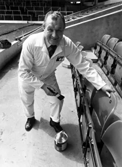 Liverpool FC manager Bob Paisley wearing overalls from new team sponsors Crown Paints Liverpool FC manager Bob Paisley wearing overalls from new team sponsors Crown Paints