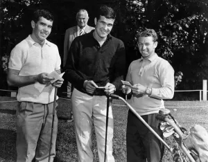Liverpool footballer Ron Yeats (centre) enjoying a round of golf. July 1970 Liverpool footballer Ron Yeats (centre) enjoying a round of golf. July 1970