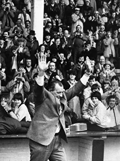 Liverpool manager Bob Paisley takes the salute of the crowd the pitch at Anfield as he Liverpool manager Bob Paisley takes the salute of the crowd the pitch at Anfield as he