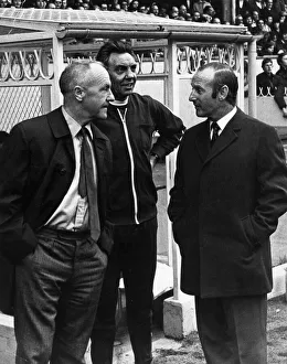Liverpool manager Bill Shankly and assistant Joe Fagan with Arsenal manager Bertie Mee in Liverpool manager Bill Shankly and assistant Joe Fagan with Arsenal manager Bertie Mee in