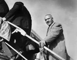 Liverpool manager Bill Shankly boards the plane at Speke Airport Liverpool manager Bill Shankly boards the plane at Speke Airport