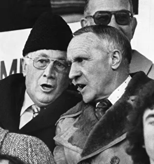 Former Liverpool manager Bill Shankly with Joe Mercer in the stands watching a match Former Liverpool manager Bill Shankly with Joe Mercer in the stands watching a match