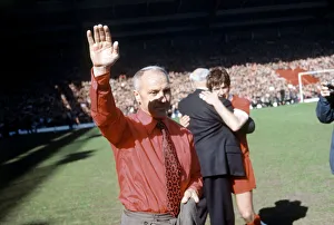 Liverpool manager Bill Shankly receives the applause of the Kop before his side' Liverpool manager Bill Shankly receives the applause of the Kop before his side'