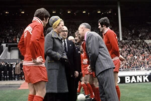 Images Dated 4th May 1974: Liverpool manager Bill Shankly shakes hands with Princess Anne at Wembley Stadium before