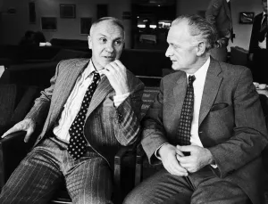 Liverpool manager Bill Shankly talking with former player Tom Finney. Circa 1970 Liverpool manager Bill Shankly talking with former player Tom Finney. Circa 1970