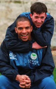 Liverpool teammates Stan Collymore and Robbie Fowler, together at Bisham Abbey during an Liverpool teammates Stan Collymore and Robbie Fowler, together at Bisham Abbey during an