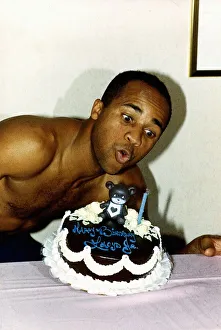 LLoyd Honeyghan Boxing Blowing out candles on cake LLoyd Honeyghan Boxing Blowing out candles on cake