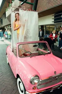 Local model Louise Marr takes a shower in the back of a mini car, Linthorpe Road Local model Louise Marr takes a shower in the back of a mini car, Linthorpe Road