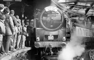 Locomotive number 92220 the Evening Star in action on 11th March 1985 celebrating Locomotive number 92220 the Evening Star in action on 11th March 1985 celebrating