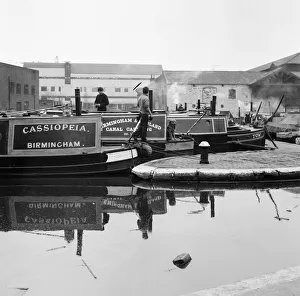 Longboats moored at Canal Street Basin, in the heart of the City of Birmingham Longboats moored at Canal Street Basin, in the heart of the City of Birmingham