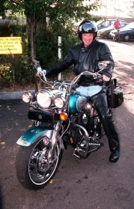 Lord Brocket a polo-playing pal of Prince Charles riding his 1300cc Harley Davidson bike Lord Brocket a polo-playing pal of Prince Charles riding his 1300cc Harley Davidson bike