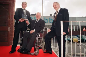 Lord Lieutenant Mr Robert Taylor, presents Ray Sands (left) and David Peacock (right Lord Lieutenant Mr Robert Taylor, presents Ray Sands (left) and David Peacock (right