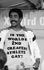 Los Angeles 1984 Olympic Games Daley Thompson Decathlon Athlete wearing tshirt with Los Angeles 1984 Olympic Games Daley Thompson Decathlon Athlete wearing tshirt with