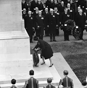 Her Majesty Queen Elizabeth II lays a wreath on the Cenotaph in Whitehall during Her Majesty Queen Elizabeth II lays a wreath on the Cenotaph in Whitehall during