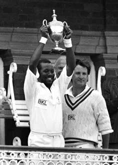 Malcolm Marshall cricketer holding the Benson Hedges Trophy after Hampshire beat Kent by Malcolm Marshall cricketer holding the Benson Hedges Trophy after Hampshire beat Kent by