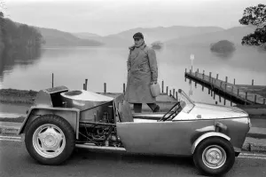 Man driving a steam powered out in the countryside December 1970 Man driving a steam powered out in the countryside December 1970