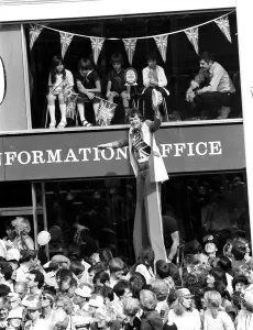 Man on stilts outside army careers office in the Strand 119981 during celebrations Man on stilts outside army careers office in the Strand 119981 during celebrations