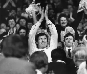 Manager Billy McNeill salutes the faithfull City fans. Circa 1984 Manager Billy McNeill salutes the faithfull City fans. Circa 1984