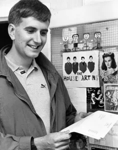 Manager Paul Thompson in the group's office with Housemartin images behind him Manager Paul Thompson in the group's office with Housemartin images behind him