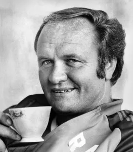 Manchester United manager Ron Atkinson relaxing in his office at the United training Manchester United manager Ron Atkinson relaxing in his office at the United training
