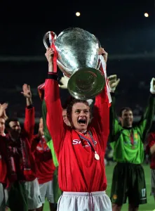 Manchester United player Ole Gunner Solskjaer May 1999 with the Champions League Cup Manchester United player Ole Gunner Solskjaer May 1999 with the Champions League Cup