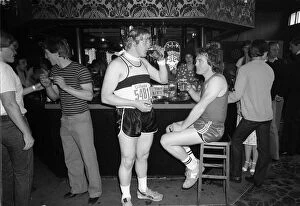 Images Dated 9th May 1982: Marathon runners at the London Marathon May 1982 having a break in a pub