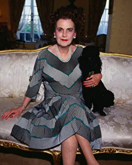 Margaret Duchess of Argyll February 1990. with her pet poodle on sofa sitting Margaret Duchess of Argyll February 1990. with her pet poodle on sofa sitting
