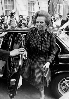 Margaret Thatcher arriving at Tory HQ in Smith Square getting out of car - June 1983 Margaret Thatcher arriving at Tory HQ in Smith Square getting out of car - June 1983