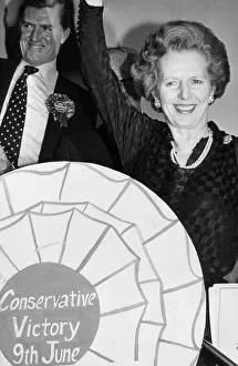 Margaret Thatcher and Cecil Parkinson celebrating Conservative election victory - June Margaret Thatcher and Cecil Parkinson celebrating Conservative election victory - June