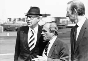 Margaret Thatcher Dennis Thatcher arrives at Newcastle Airport met by Jim Margaret Thatcher Dennis Thatcher arrives at Newcastle Airport met by Jim