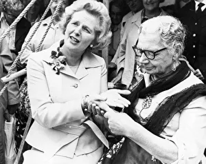 Margaret Thatcher having her fortune told by Molly Douglas during a visit to the North Margaret Thatcher having her fortune told by Molly Douglas during a visit to the North