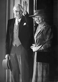 Margaret Thatcher and husband Denis leaving church - February 1987 Margaret Thatcher and husband Denis leaving church - February 1987
