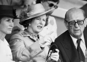 Margaret Thatcher with Lady March and Sir Harry Llewellyn at Goodwood Dressage - August Margaret Thatcher with Lady March and Sir Harry Llewellyn at Goodwood Dressage - August