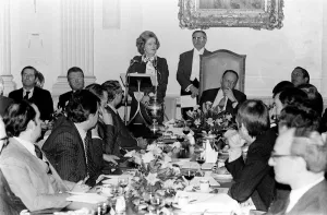 Margaret Thatcher at a Luncheon - February 1978 attends the Orion Bank Luncheon in Margaret Thatcher at a Luncheon - February 1978 attends the Orion Bank Luncheon in