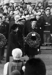 Margaret Thatcher with Queen Elizabeth II and Prince Philip at Remembrance Day Service at Margaret Thatcher with Queen Elizabeth II and Prince Philip at Remembrance Day Service at