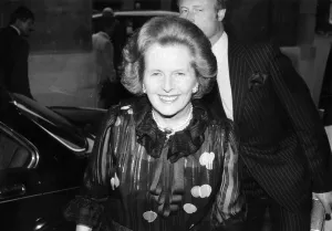 Margaret Thatcher smiling wearing evening dress - January 1985 Margaret Thatcher smiling wearing evening dress - January 1985