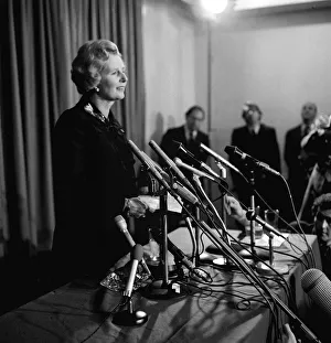 Margaret Thatcher speaking to reporters and media after winning the Conservative Margaret Thatcher speaking to reporters and media after winning the Conservative