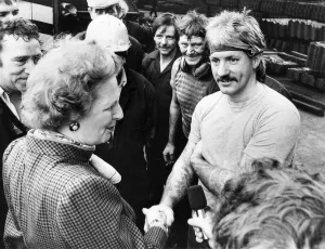 Margaret Thatcher visits Darlington and Simpson Rolling Mill meeting John Liddle Margaret Thatcher visits Darlington and Simpson Rolling Mill meeting John Liddle