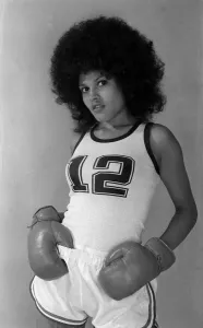 Marion Conteh 1974 sister of boxer John Conteh gloves Afro hair Marion Conteh 1974 sister of boxer John Conteh gloves Afro hair