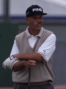 Mark James on his practice round getting ready for the 128th Golf Open at Carnoustie Mark James on his practice round getting ready for the 128th Golf Open at Carnoustie