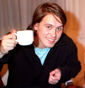 Mark Owen former member of boy band Take That 2nd November 1997 shares a cup of tea Mark Owen former member of boy band Take That 2nd November 1997 shares a cup of tea