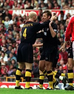 Images Dated 27th September 1999: Matt le Tissier and Chris Marsden celebrate goal Sept 1999 against Manchester