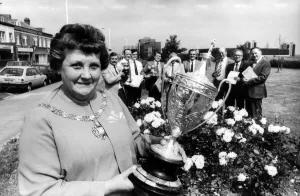 Mayor Councillor Minnie Robsonwith Whickham's trophy with Gateshead Borough officials Mayor Councillor Minnie Robsonwith Whickham's trophy with Gateshead Borough officials