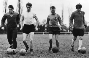 Four members of the Alvechurch forward line in training including Colin Moore Four members of the Alvechurch forward line in training including Colin Moore