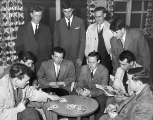 Members of the Birmingham City football team enjoying a game of cards before flying off Members of the Birmingham City football team enjoying a game of cards before flying off
