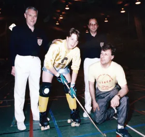 These four members of the Middlesbrough Roller Hockey Team are all smiles after their These four members of the Middlesbrough Roller Hockey Team are all smiles after their