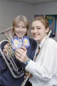 Members of Rastrick High School Concert Band with their cassette recordings Members of Rastrick High School Concert Band with their cassette recordings