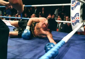 Michael Brodie versus Wilson Docherty November 1997 Wilson Docherty lies on canvas Michael Brodie versus Wilson Docherty November 1997 Wilson Docherty lies on canvas