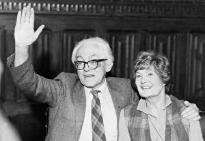 Images Dated 10th November 1980: Michael Foot and wife Jill Craigie at press conference after his election as Labour party